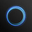 Light blue Twirl. Curve light effect of blue line. Luminous blue circle. Abstract luminous rings slow shutter speed effect. Neon light, electric light, portal, light effect.
