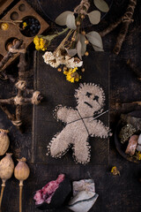 Sticker - Voodoo doll. Black magic esoteric ritual.