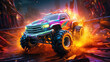 Fast Moving Monster Truck Abstract Background