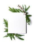 Fototapeta Do akwarium - Christmas flat lay composition with fir branches on a white background.