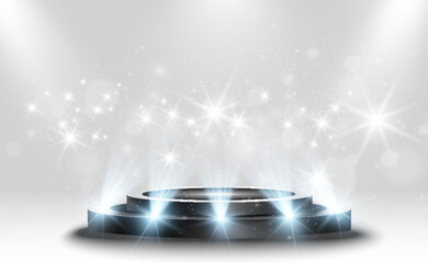 Wall Mural - podium, pedestal or platform, illuminated by spotlights in the background. vector illustration. brig