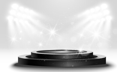 Wall Mural - podium, pedestal or platform, illuminated by spotlights in the background. vector illustration. brig