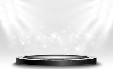 Wall Mural - podium, pedestal or platform, illuminated by spotlights in the background. vector illustration. brig