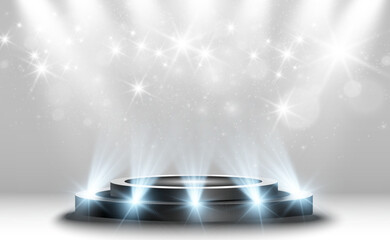 Wall Mural - podium, pedestal or platform, illuminated by spotlights in the background. vector illustration. brig