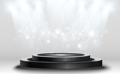 Wall Mural - podium, pedestal or platform, illuminated by spotlights in the background. vector illustration. brig