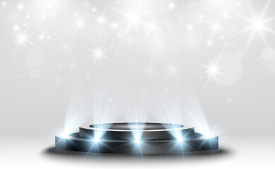 Wall Mural - podium, pedestal or platform, illuminated by spotlights in the background. vector illustration. brig