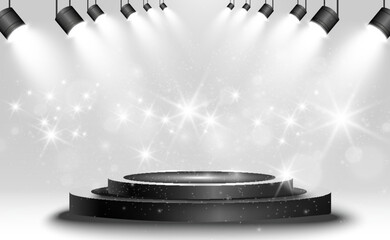Wall Mural - podium, pedestal or platform, illuminated by spotlights in the background. vector illustration. brig