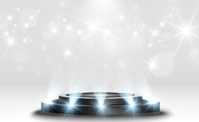 Wall Mural - podium, pedestal or platform, illuminated by spotlights in the background. vector illustration. brig
