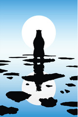 Sticker - polar bear on ice floe. arctic landscape. animal isolated silhouette