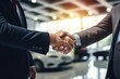 sales managers and customers hand in hand in a successful car showroom