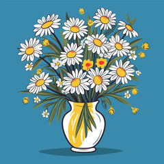 Bouquet of daises in a vase. Spring bouquet. Vector