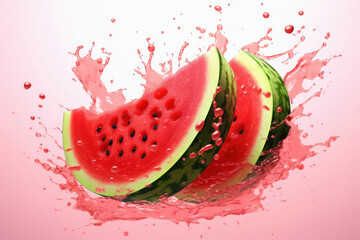 Canvas Print - Watermelon slice with water splash