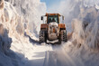 Amid the chilly weather, a robust tractor leads a convoy of snow removal vehicles, showcasing a blend of machinery