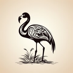 Wall Mural - Flamingo logo, black and white, AI generated Image