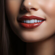 frau closeup lippen lippenstift lachen lächeln muind zahn zähen gepodlegt zahnarzt fiktiv generative ki 