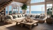 Luxurious coastal-style interior design for a modern living room in a seaside house