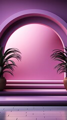 Wall Mural - Abstract purple studio background for product presentation. Empty room with shadows of window. Display product with blurred backdrop. Background with shadow. Generative AI