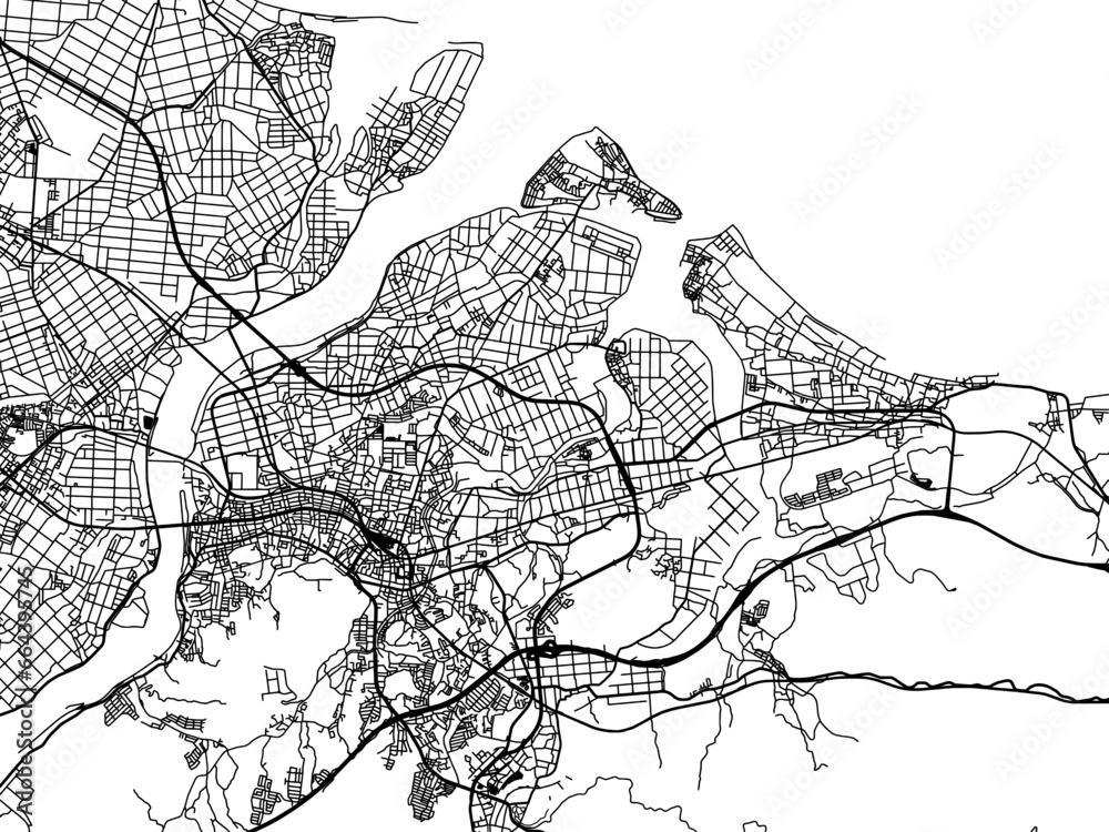 Vector road map of the city of Ise in Japan with black roads on a white ...