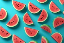 Watermelon Seamless Pattern Blue Background.AI Generated