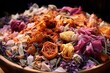 Stunning potpourri closeup with dried flowers for aromatherapy. Generative AI