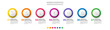 Timeline vector infographic design with seven icons and circles. Circular infographics for business concepts and reports. Use for workflow layout, banner, process, diagram, flow chart, annual graph.