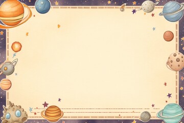Wall Mural - a greeting card or banner design with planets on the border frame