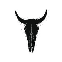 Grunge Bull Skull With Splash Effects Vector Illustration. Design Element For Shirt Design, Logo, Sign, Poster, Banner, Card