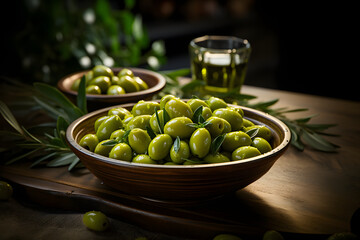 Wall Mural - Freshly harvested green olives.