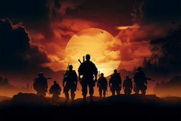 Wall Mural - Soldiers silhouettes in Shadows of Valor, a testament to bravery