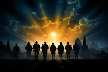 Wall Mural - Soldiers silhouettes, the essence of valor, unveiled in Behind Enemy Lines