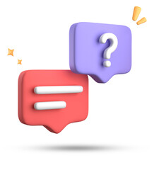 Fototapete - 3d rendering of speech bubble, 3D pastel chat with question mark icon set.