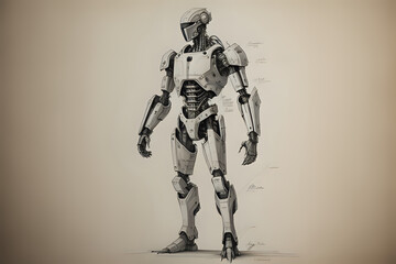 Canvas Print - Artificial intelligence robot sketch blueprint