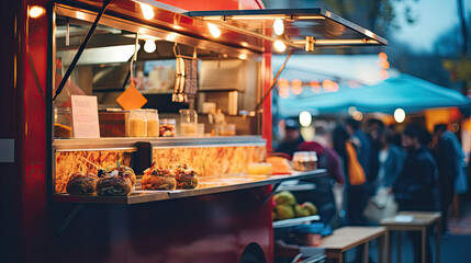 food truck in city festival , selective focus