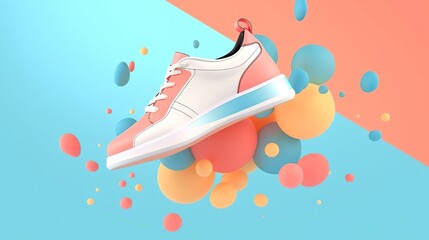 Flying trendy sneakers on creative colorful background, Stylish fashionable concept.