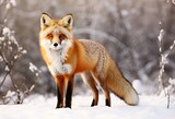 Fototapeta Zwierzęta -  Red fox standing on snow.