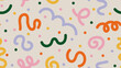 © Alice - Fun colorful abstract background in doodle style. Simple childish scribble backdrop. Creative minimalist hand drawn pattern with bright cute elements. Random confetti, swirls, bundles and dots