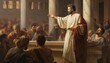Apostle Paul preaching people in church