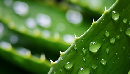 Wall Mural - Close up on aloe vera leaves with water drops