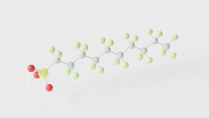 Poster - perfluorodecanesulfonic acid molecule 3d, molecular structure, ball and stick model, structural chemical formula pfds