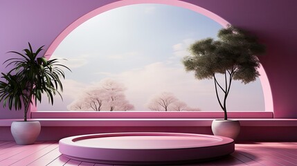 Wall Mural - Abstract purple studio background for product presentation. Empty room with shadows of window. Display product with blurred backdrop. Background with shadow. Generative AI