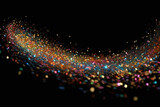 Fototapeta Tęcza - Festive wallpaper with flying colorful confetti on black background. AI generated