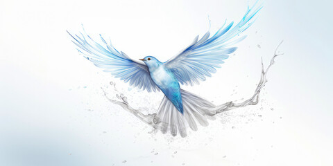 Wall Mural - Blue dove with water splash isolated on white background.