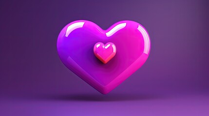 Poster - 3d heart icon for social media and speech bubble from different angles. concept of online application notifications. illustration isolated on purple background. 3d rendering