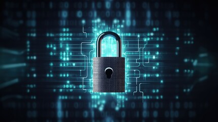 Aufkleber - Padlock icon on hi-tech or binary code background. Data protection privacy concept. Cyber Data. Cyber security internet and networking.