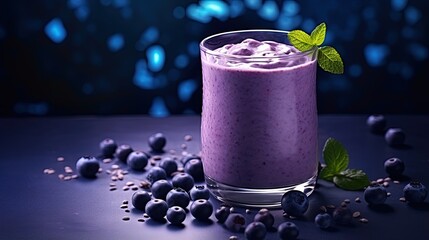 Aufkleber - Blueberry Protein Smoothie In Glass. Healthy Vegan Drink For Sports And Fitness Lifestyle