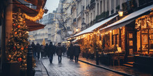 Christmas Festive Decoration Crowded Street