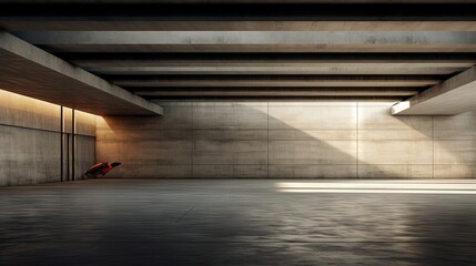 Aufkleber - 3d render of concrete architecture with car park, empty cement floor.