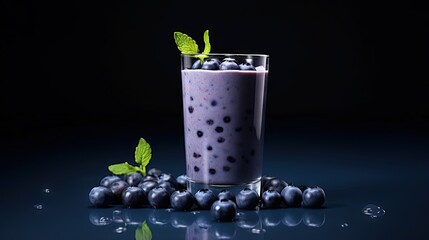 Aufkleber - Blueberry Protein Smoothie In Glass. Healthy Vegan Drink For Sports And Fitness Lifestyle
