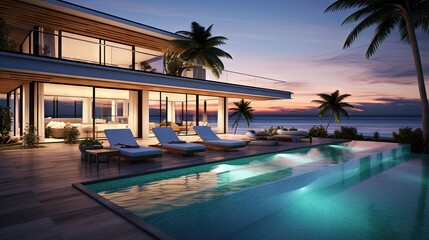 Poster - Modern Pool Villa Sea view - 3D rendering