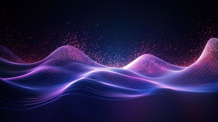Aufkleber - Dynamic wave with connected dots and lines. Digital wave background concept. Abstract technology background. Big data visualization. 3D rendering.